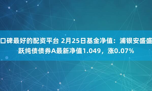 口碑最好的配资平台 2月25日基金净值：浦银安盛盛跃纯债债券A最新净值1.049，涨0.07%